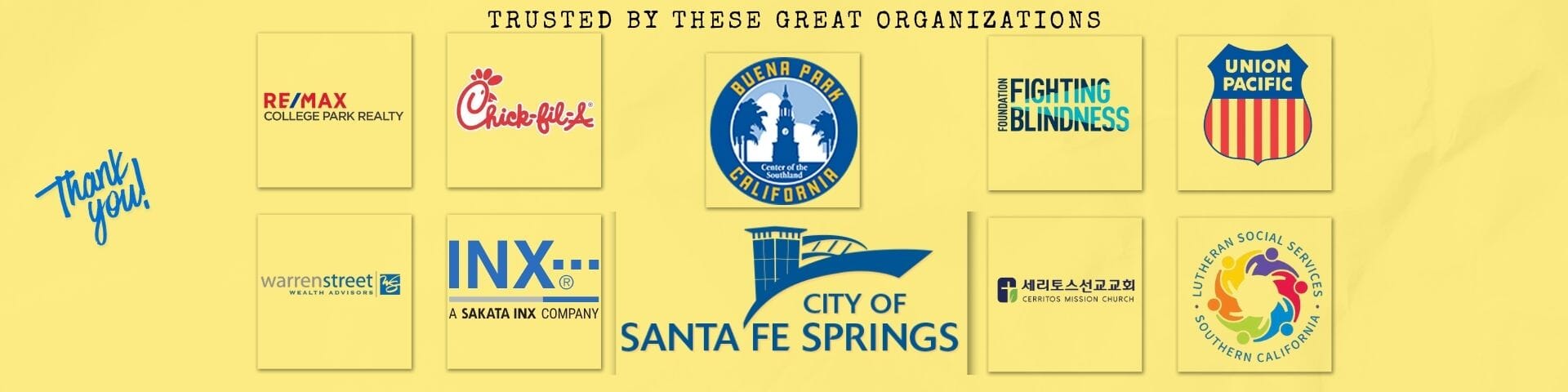 Logos of trusted organizations and sponsors